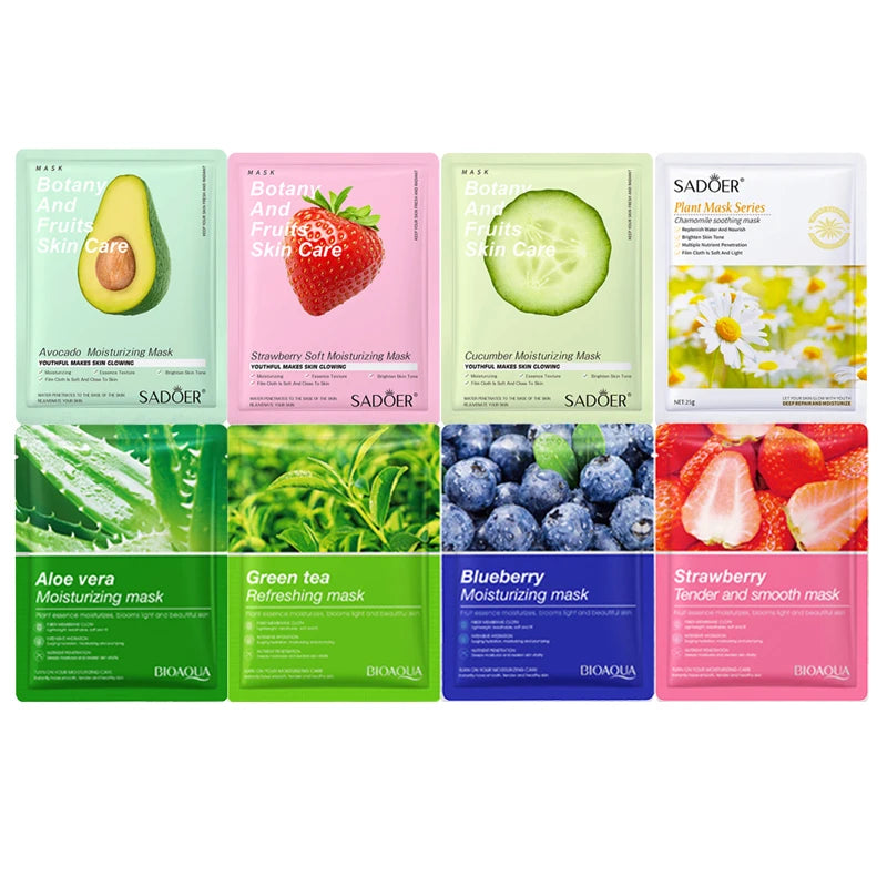 20 Pieces Natural Fruit Plant Facial Mask Sheets Moisturizing Oil-Control Blueberry Cucumber Pomegranate Fruit Aloe Face Mask-Health Wisdom™