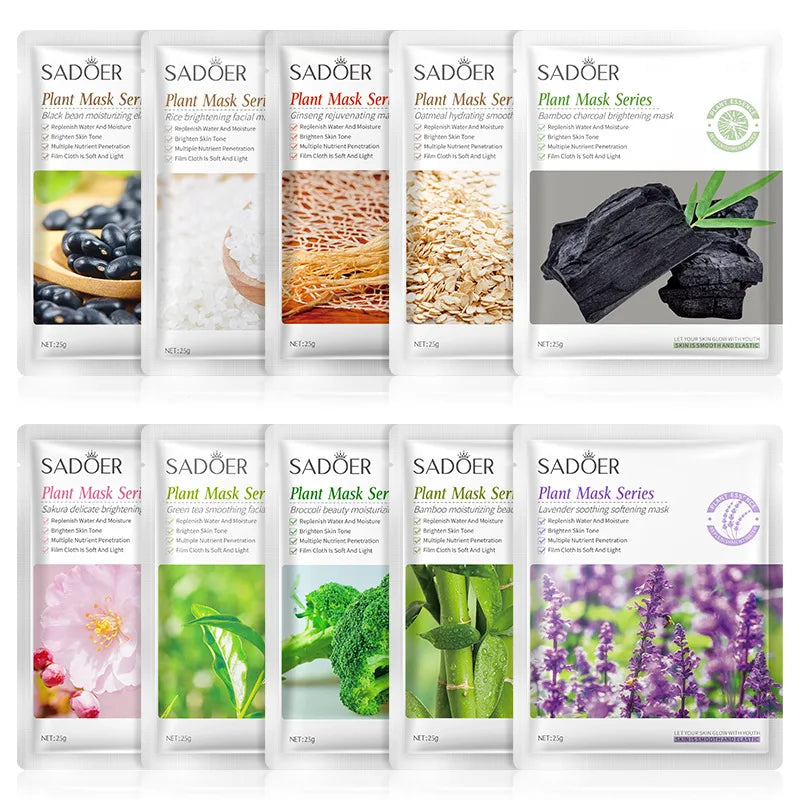 20 Pieces Plant Fruit Mask Sheets Set Hyaluronic Acid Rice Ginseng Broccoli Lavender Whitening Anti-wrinkle Skin Care-Health Wisdom™