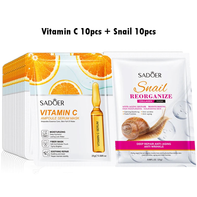 20pcs 24K Gold Vitamin C Hyaluronic Acid Face Mask Moisturizing skincare Anti Wrinkle Whitening Facial Masks Skin Care Products-Health Wisdom™