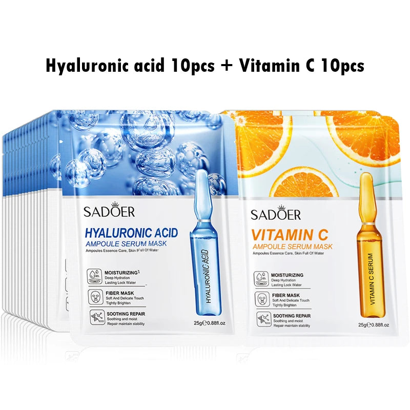 20pcs 24K Gold Vitamin C Hyaluronic Acid Face Mask Moisturizing skincare Anti Wrinkle Whitening Facial Masks Skin Care Products-Health Wisdom™
