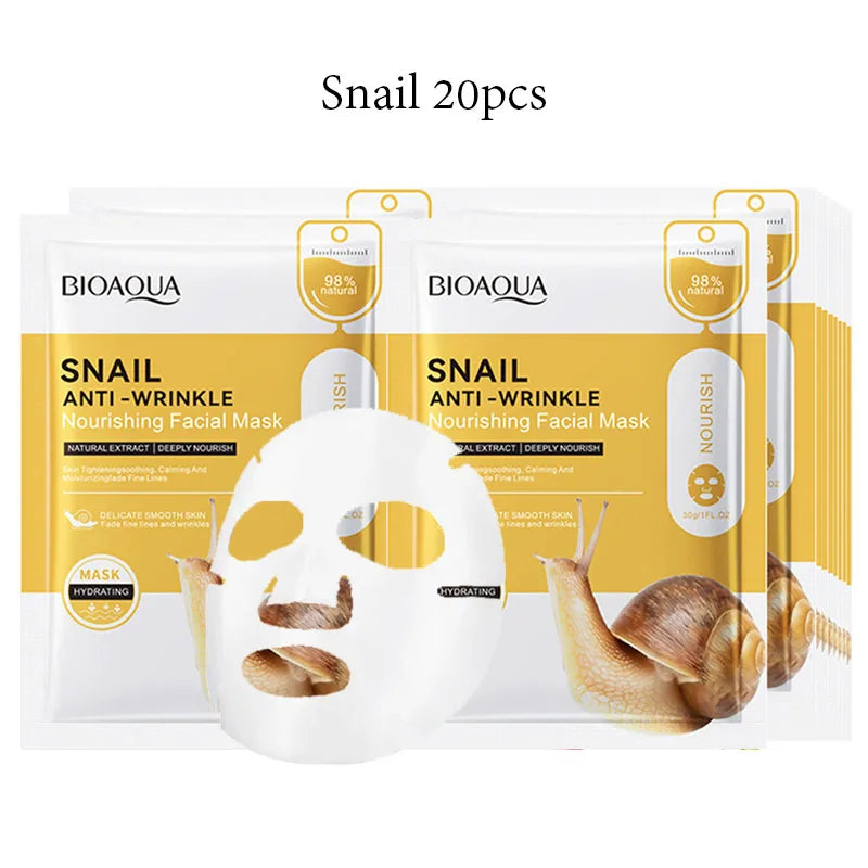20pcs BIOAQUA Snail Hyaluronic Acid Face Mask skincare Moisturizing Anti Wrinkle Whitening Facial Masks Face Skin Care Products-Health Wisdom™