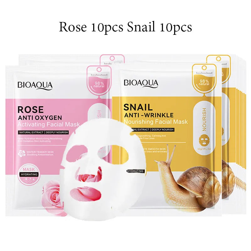 20pcs BIOAQUA Snail Hyaluronic Acid Face Mask skincare Moisturizing Anti Wrinkle Whitening Facial Masks Face Skin Care Products-Health Wisdom™