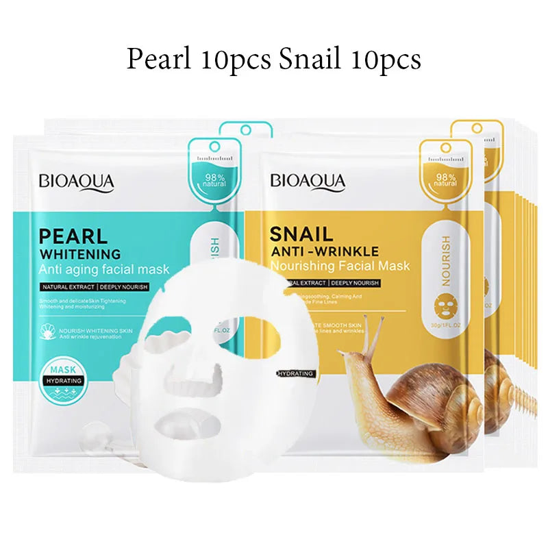20pcs BIOAQUA Snail Hyaluronic Acid Face Mask skincare Moisturizing Anti Wrinkle Whitening Facial Masks Face Skin Care Products-Health Wisdom™
