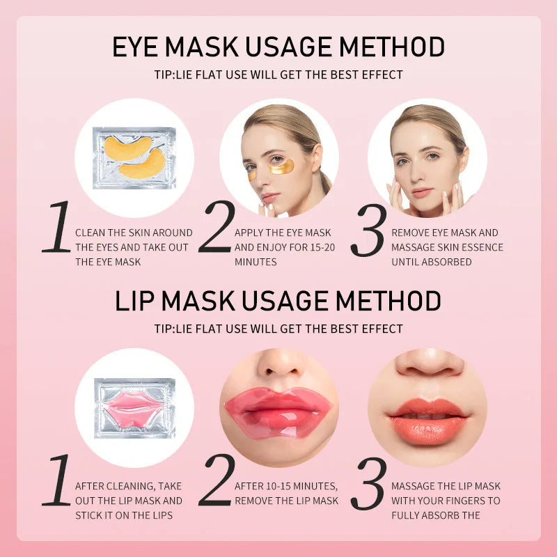 20pcs Crystal Collagen Gold Eye Mask Lip Patches Sets Moisturizing Anti-aging Anti-wrinkle Eye Patches Lip Mask Skin Care Sets-Health Wisdom™