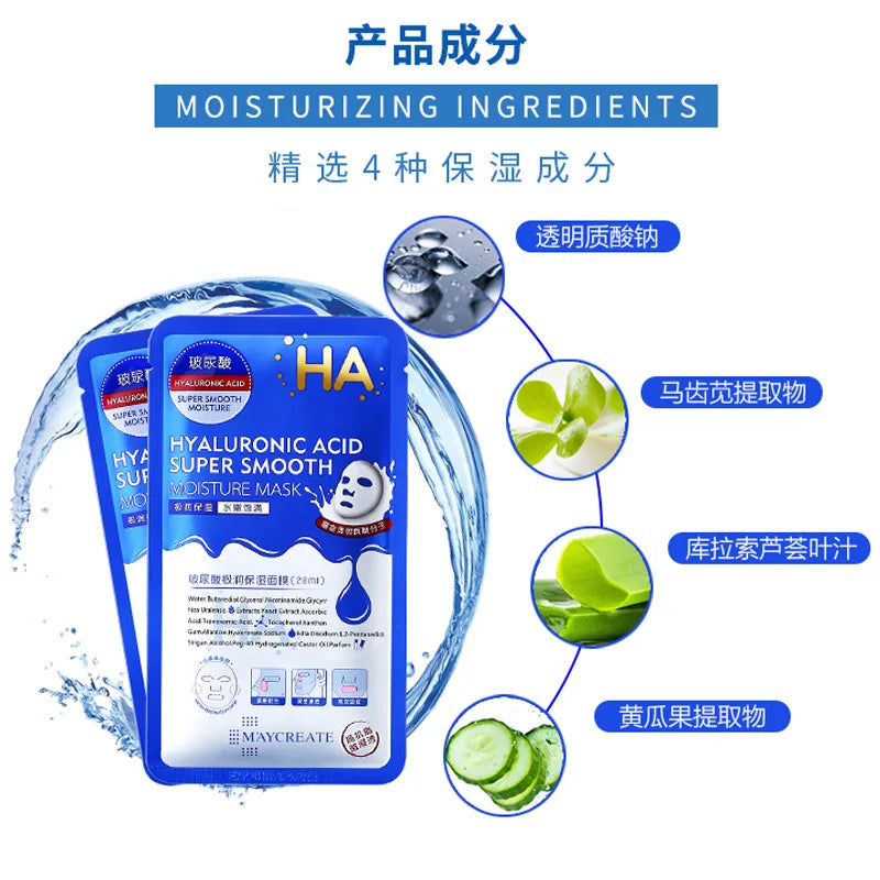 20pcs Hyaluronic Acid Facial Masks Skincare Moisturizing Anti-aging Anti Wrinkle Hydrating Nourishing Face Mask Skin Care-Health Wisdom™