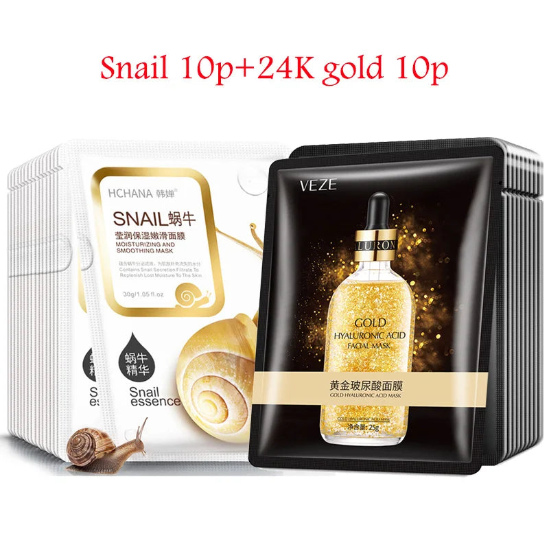 20pcs Snail Collagen Face Mask skincare Moisturizing Anti wrinkle Whitening Facial Masks Face Sheet Mask Korean Skin Care-Health Wisdom™