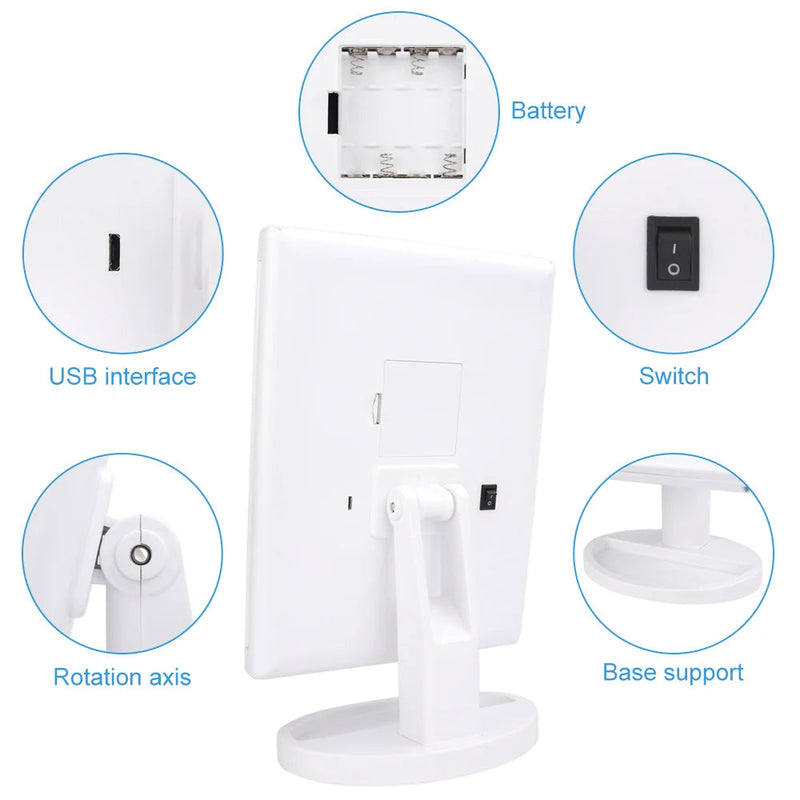 21 LED Light Makeup Mirror With Storage Desktop Foldable Rotating Beauty Cosmetic Mirror Light Touch Screen USB Vanity Mirror-Health Wisdom™
