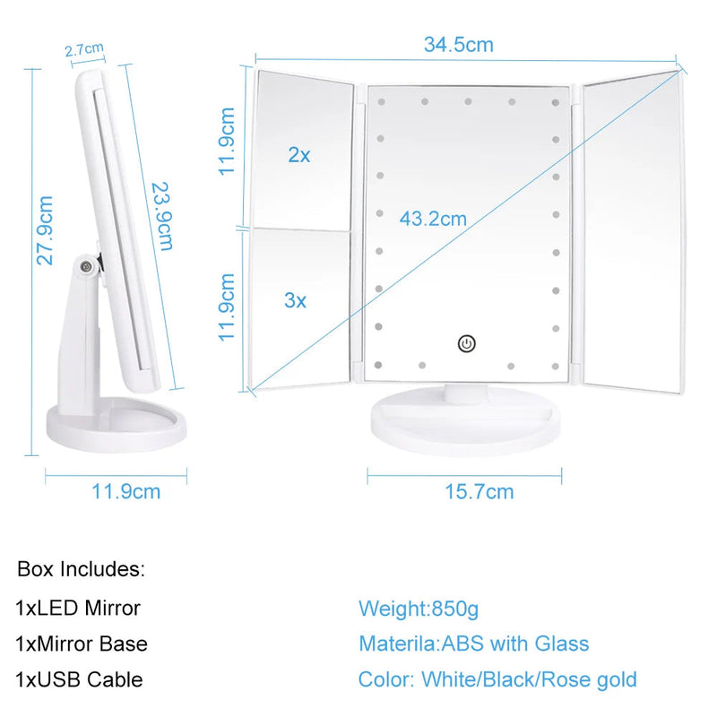 21 LED Light Makeup Mirror With Storage Desktop Foldable Rotating Beauty Cosmetic Mirror Light Touch Screen USB Vanity Mirror-Health Wisdom™