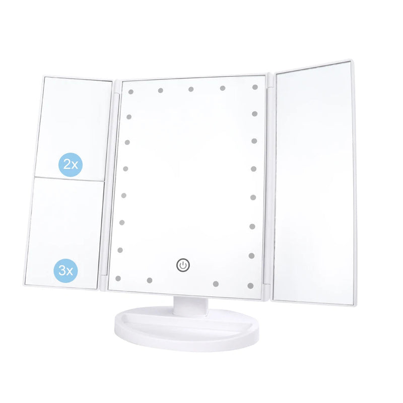 21 LED Light Makeup Mirror With Storage Desktop Foldable Rotating Beauty Cosmetic Mirror Light Touch Screen USB Vanity Mirror-Health Wisdom™