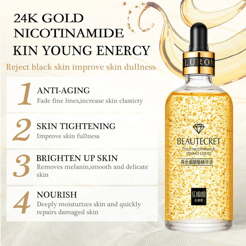 24K Golden Niacinamide Essence Liquid Deeply Nourishes Anti Wrinkles Anti Aging Hyaluronic Acid Nourish Skin Facial Moisturizer-Health Wisdom™