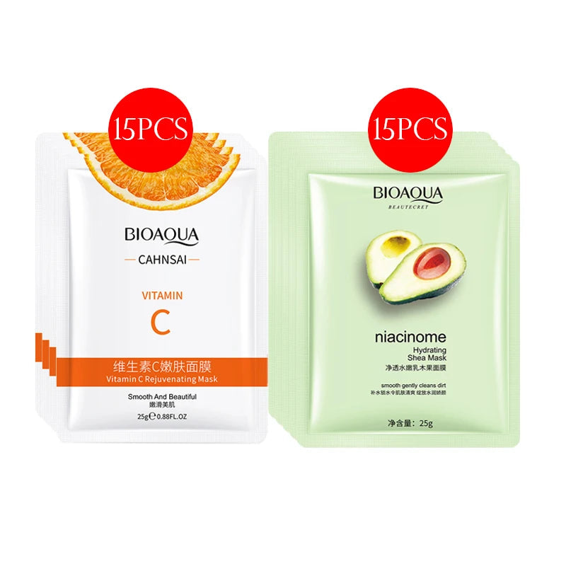 30pcs BIOAQUA skincare Face Masks Women Face skin care Sheet Mask Moisturizing Anti-wrinkle Hydrating Snail Korean Facial Mask-Health Wisdom™
