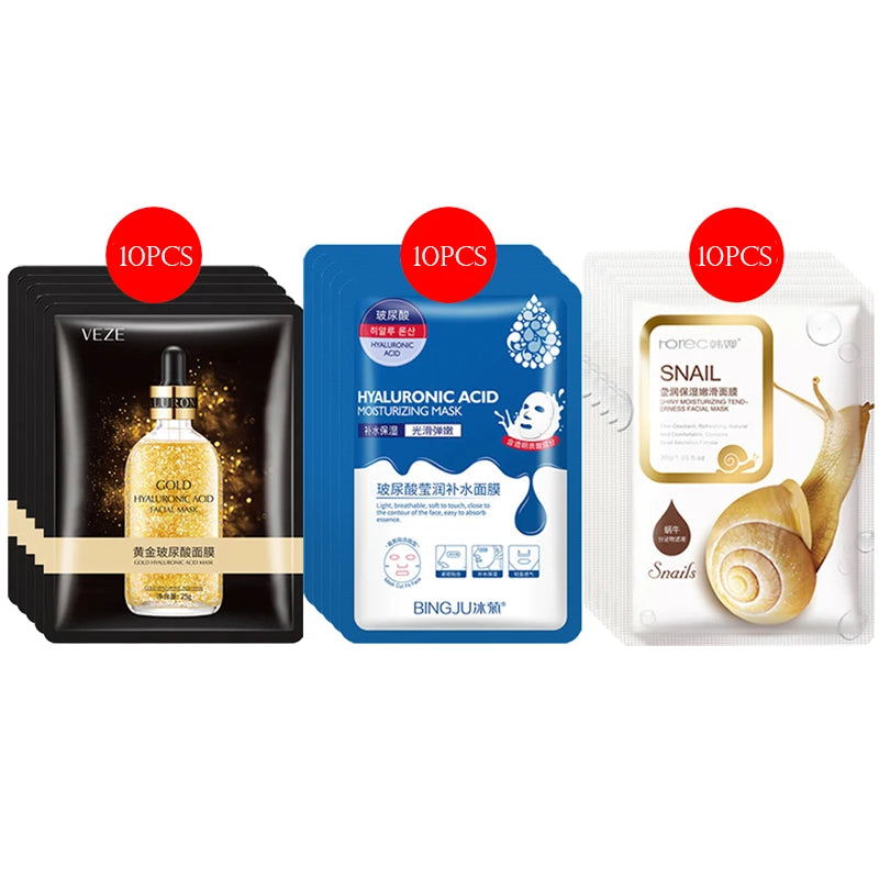 30pcs BIOAQUA skincare Face Masks Women Face skin care Sheet Mask Moisturizing Anti-wrinkle Hydrating Snail Korean Facial Mask-Health Wisdom™