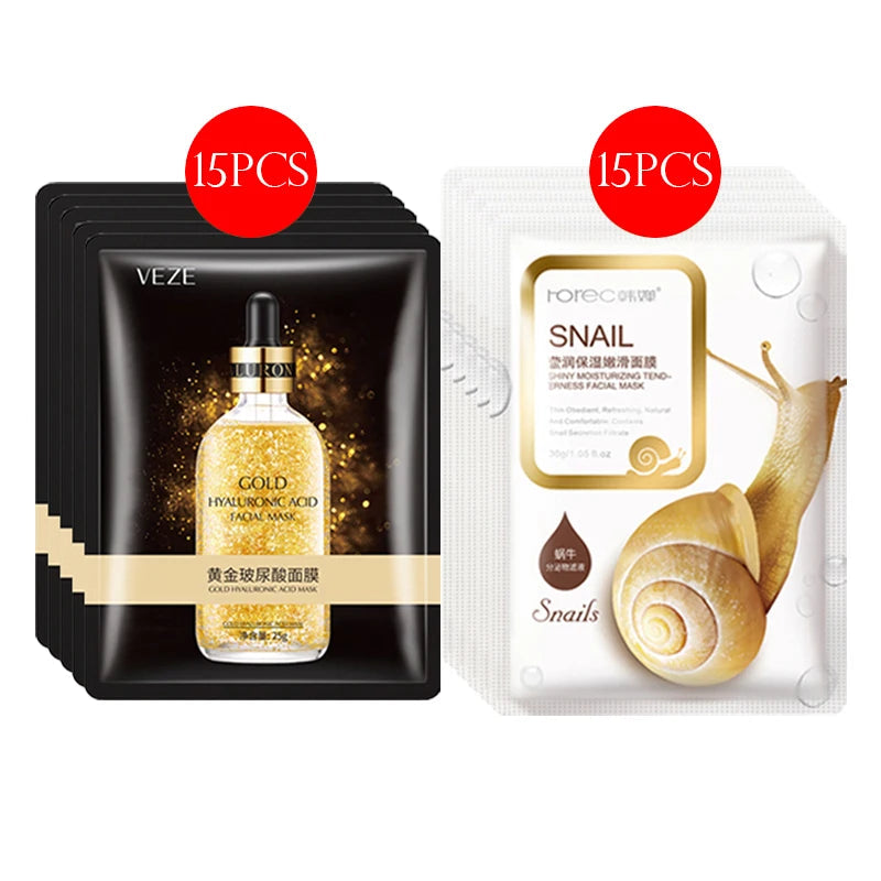 30pcs BIOAQUA skincare Face Masks Women Face skin care Sheet Mask Moisturizing Anti-wrinkle Hydrating Snail Korean Facial Mask-Health Wisdom™