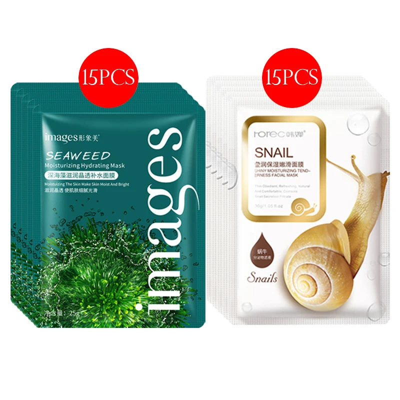 30pcs BIOAQUA skincare Face Masks Women Face skin care Sheet Mask Moisturizing Anti-wrinkle Hydrating Snail Korean Facial Mask-Health Wisdom™