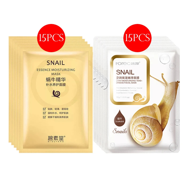 30pcs BIOAQUA skincare Face Masks Women Face skin care Sheet Mask Moisturizing Anti-wrinkle Hydrating Snail Korean Facial Mask-Health Wisdom™