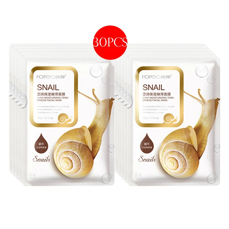 30pcs BIOAQUA skincare Face Masks Women Face skin care Sheet Mask Moisturizing Anti-wrinkle Hydrating Snail Korean Facial Mask-Health Wisdom™