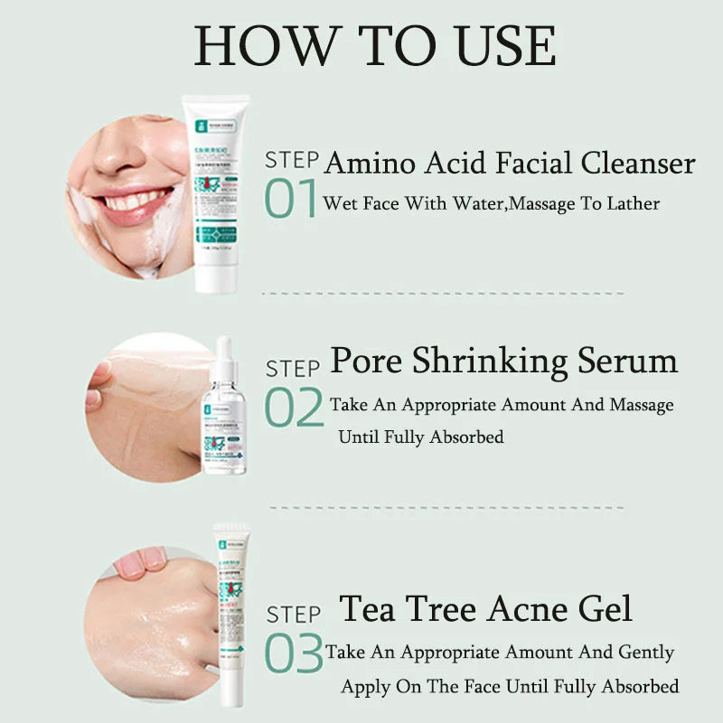 3pcs/Set Salicylic Acid Oil Control Acne Removing Skin Care Sets Serum Facial Anti Acne Removal Moisturizing Face Skin Care Kit-Health Wisdom™