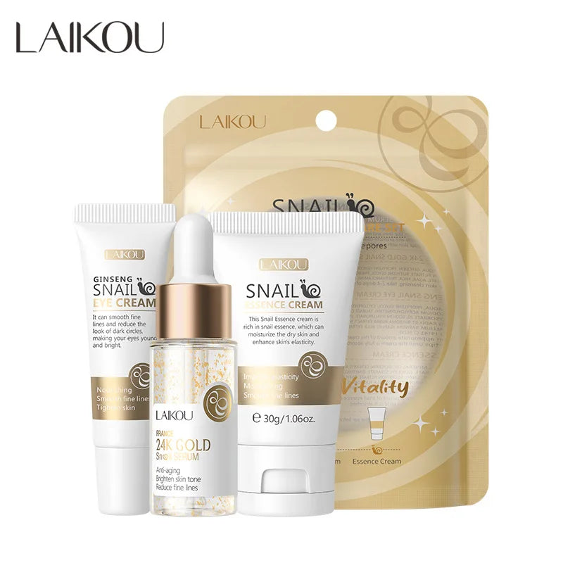 3pcs/set LAIKOU Vitamin C 24K Golden Sakura Skin Care Sets Face Cream Serum Eye Cream Moisturizing Anti Wrinkles Face Care Kit-Health Wisdom™