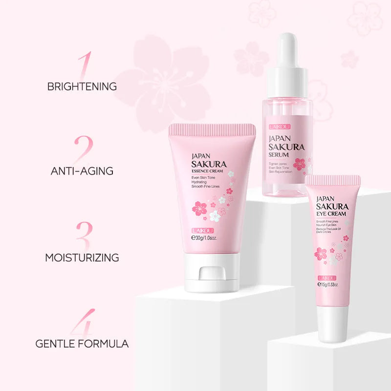 3pcs/set LAIKOU Vitamin C 24K Golden Sakura Skin Care Sets Face Cream Serum Eye Cream Moisturizing Anti Wrinkles Face Care Kit-Health Wisdom™