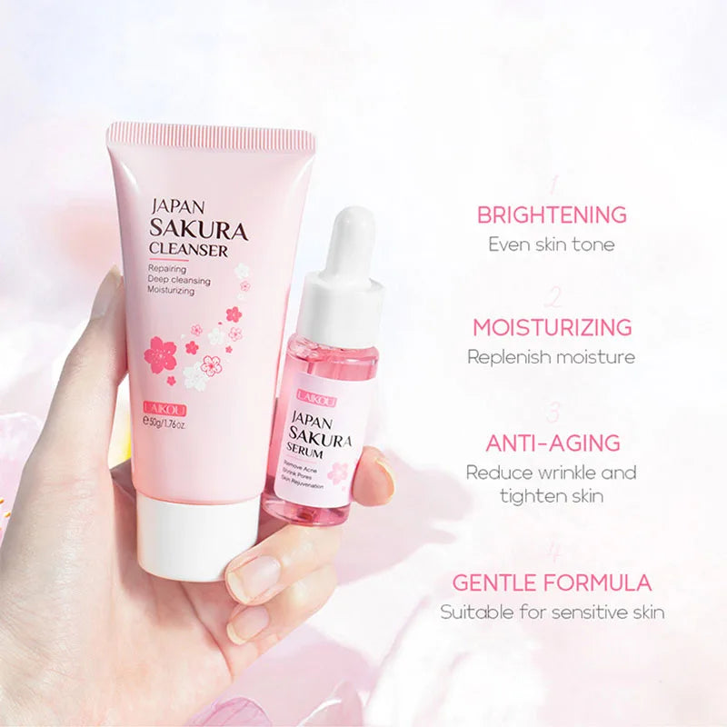 4pcs/set LAIKOU Sakura Skin Care Sets Face Cream Serum Eye Cream Facial Cleanser Moisturizing Anti-aging skincare Face Care Set-Health Wisdom™
