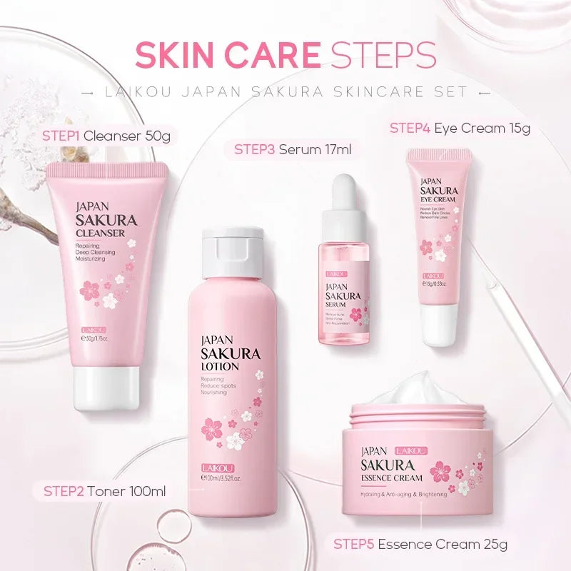 5-piece Hyaluronic Acid Skin Care Set Vitamin C Flower and Fruit Extract Facial Hydrating Niacinamide Face Serum for Gift Box-Health Wisdom™
