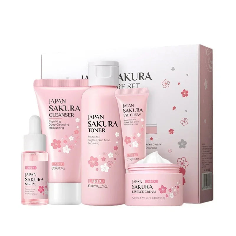 5-piece Hyaluronic Acid Skin Care Set Vitamin C Flower and Fruit Extract Facial Hydrating Niacinamide Face Serum for Gift Box-Health Wisdom™
