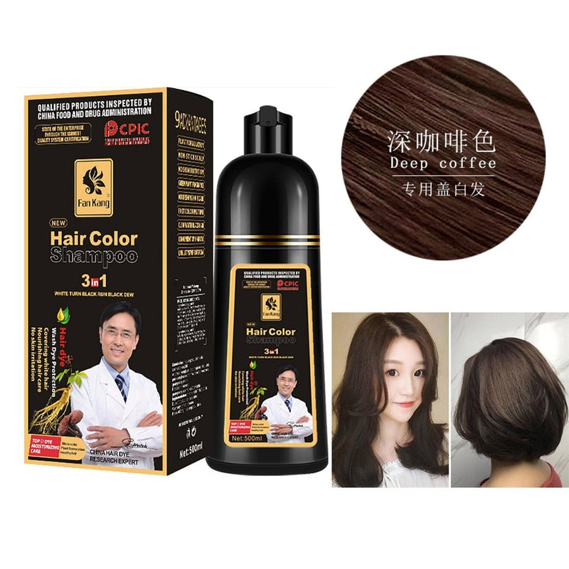 500ml Essence Black Hair Dye Shampoo Covering Hair Permanent Hair Color Dye Shampoo Natural Argan Oil Essence Instant-Health Wisdom™