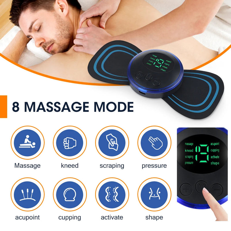 5Pcs EMS Mini Neck Massager Sticker Pulse Acupuncture Therapy Muscle Stimulate Leg Arms Cervical Back Body 8 Modes LCD Display-Health Wisdom™