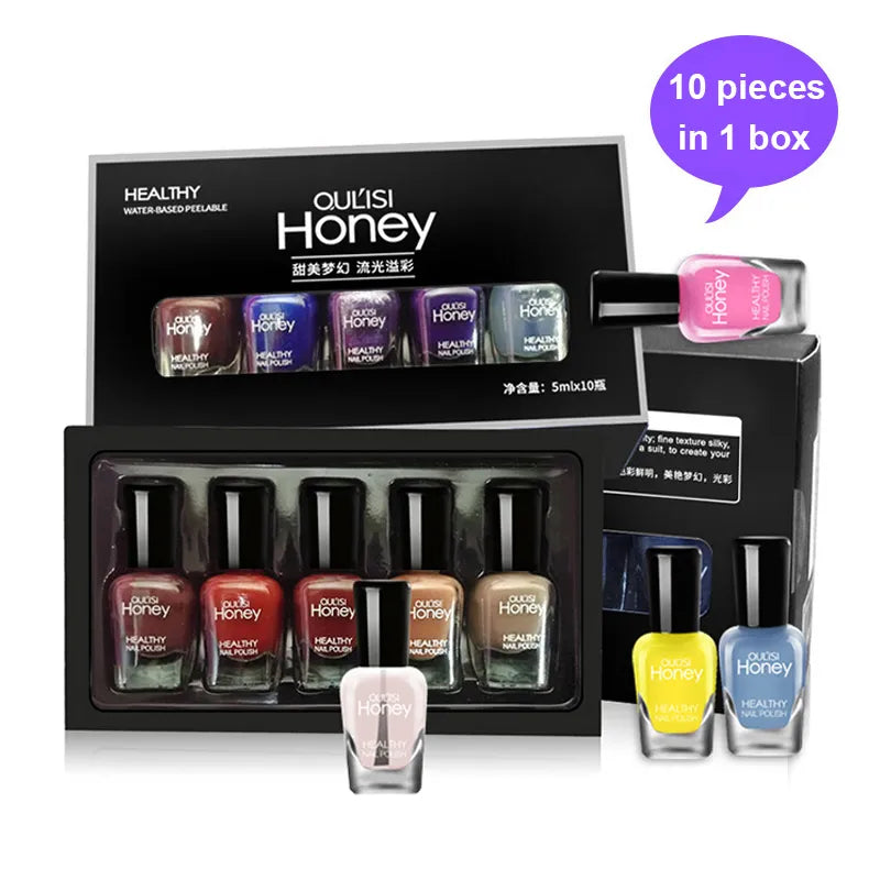 5ml*10 Bottles Set Nail Polish Quick-drying Peelable and Tearable Water-based Beginner Nail Polish No Need LED Lamp Long Lasting-Health Wisdom™
