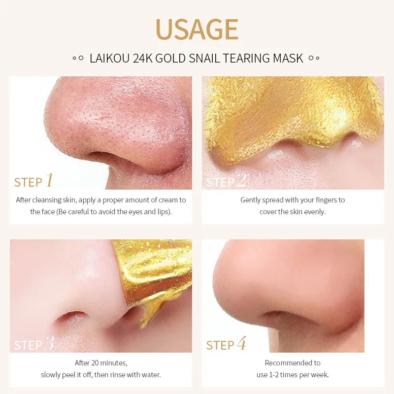 5pcs LAIKOU 24K Gold Snail Collagen Facial Peeling Mask Face skincare Remove Blackhead Anti-aging Facial Peel Off Mask Skin Care-Health Wisdom™