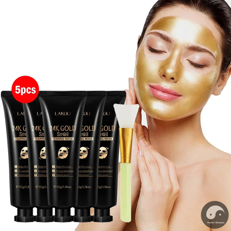5pcs LAIKOU 24K Gold Snail Collagen Facial Peeling Mask Face skincare Remove Blackhead Anti-aging Facial Peel Off Mask Skin Care-Health Wisdom™