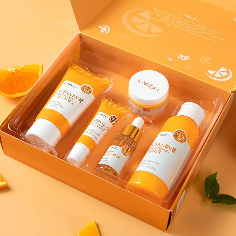 5pcs LAIKOU Sakura Vitamin C Skin Care Sets Facial Cleanser Face Eye Cream Serum Toner Moisturizing Anti-Aging Face Care Kit-Health Wisdom™