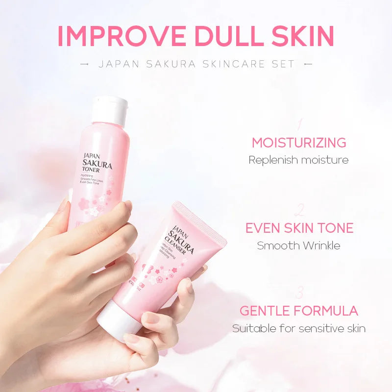 5pcs LAIKOU Sakura Vitamin C Skin Care Sets Facial Cleanser Face Eye Cream Serum Toner Moisturizing Anti-Aging Face Care Kit-Health Wisdom™