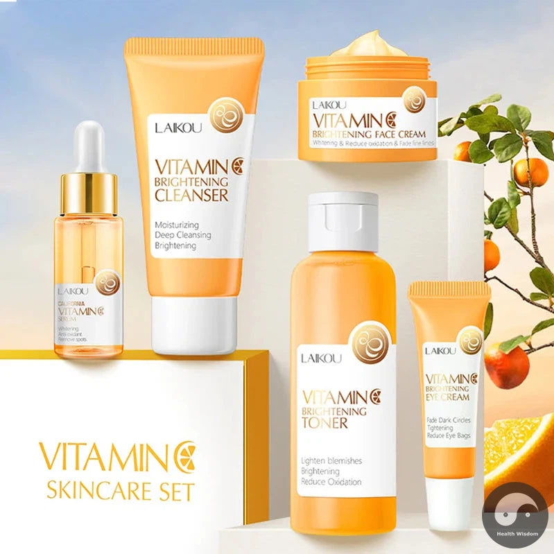 5pcs LAIKOU Sakura Vitamin C Skin Care Sets Facial Cleanser Face Eye Cream Serum Toner Moisturizing Anti-Aging Face Care Kit-Health Wisdom™