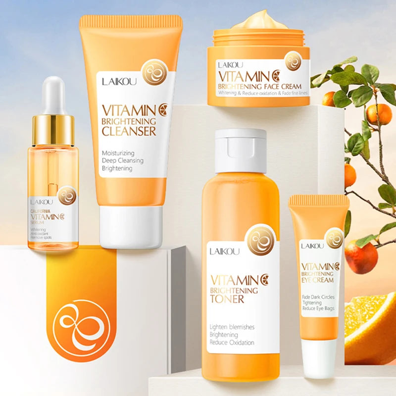 5pcs LAIKOU Vitamin C Skin Care Sets Face Cream Facial Cleanser Essence Toner Eye Cream Moisturizing Anti-wrinkle Face Care-Health Wisdom™