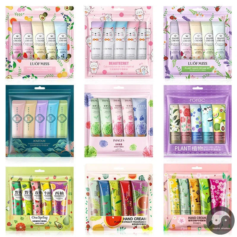 5pcs Plant Fruit Fragrance Hand Cream Sets Moisturizing Handcream Set Hand Care Nourishing Anti Chap Skin Care for Hands-Health Wisdom™