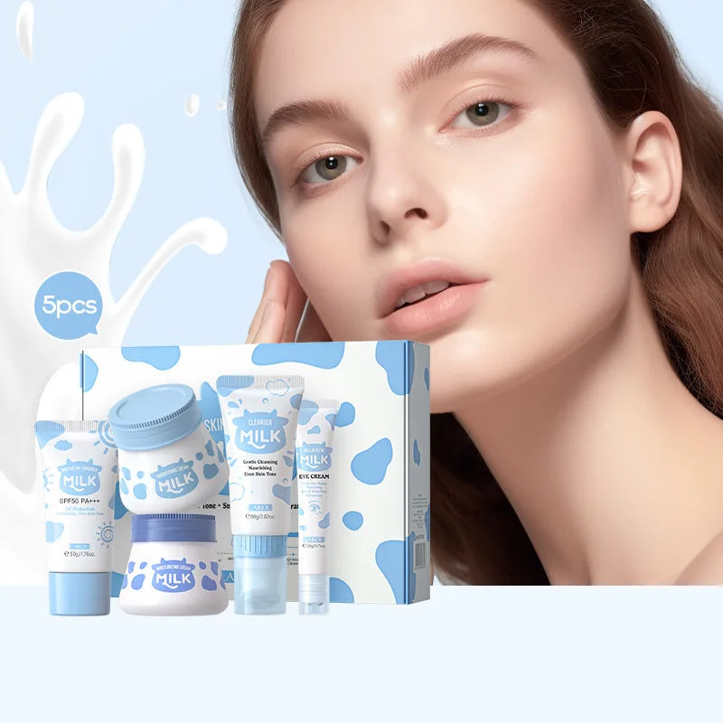 5pcs/Set LAIKOU Milk Skin Care Sets Sunscreen Facial Cleanser Face Whitening Creams Eye Cream Moisturizing Face Care Kit-Health Wisdom™