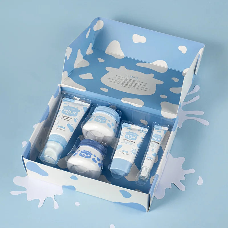 5pcs/Set LAIKOU Milk Skin Care Sets Sunscreen Facial Cleanser Face Whitening Creams Eye Cream Moisturizing Face Care Kit-Health Wisdom™