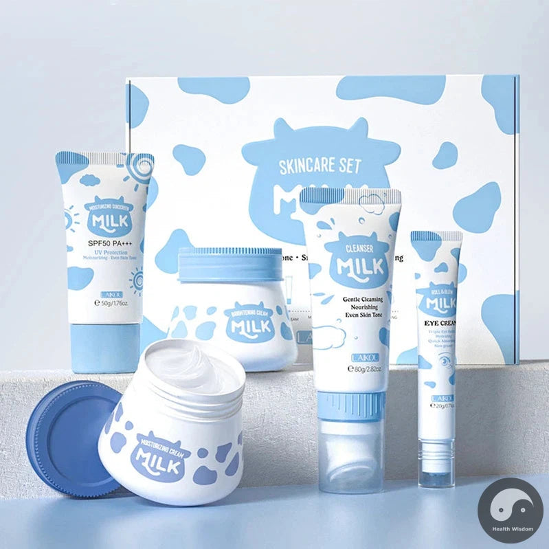 5pcs/Set LAIKOU Milk Skin Care Sets Sunscreen Facial Cleanser Face Whitening Creams Eye Cream Moisturizing Face Care Kit-Health Wisdom™