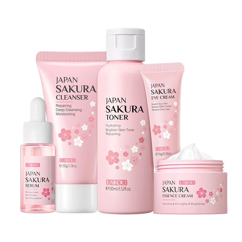 5pcs/set LAIKOU Sakura Face Care Sets Moisturizing Anti-aging Face Eye Cream Serum Toner Facial Cleanser Skin Care Products-Health Wisdom™