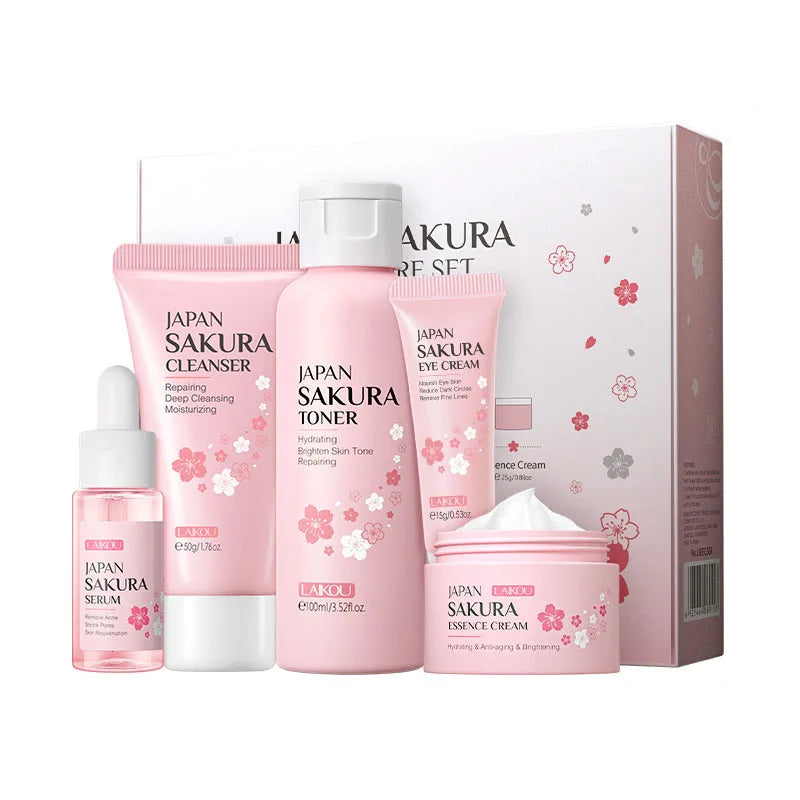 5pcs/set LAIKOU Sakura Face Care Sets Moisturizing Anti-aging Face Eye Cream Serum Toner Facial Cleanser Skin Care Products-Health Wisdom™