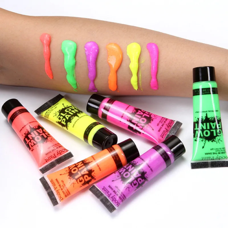 6 Pcs Body Art Paint Neon Fluorescent Party Festival Halloween Cosplay Makeup Kids Face Paint UV Glow Painting Midnight Paint-Health Wisdom™