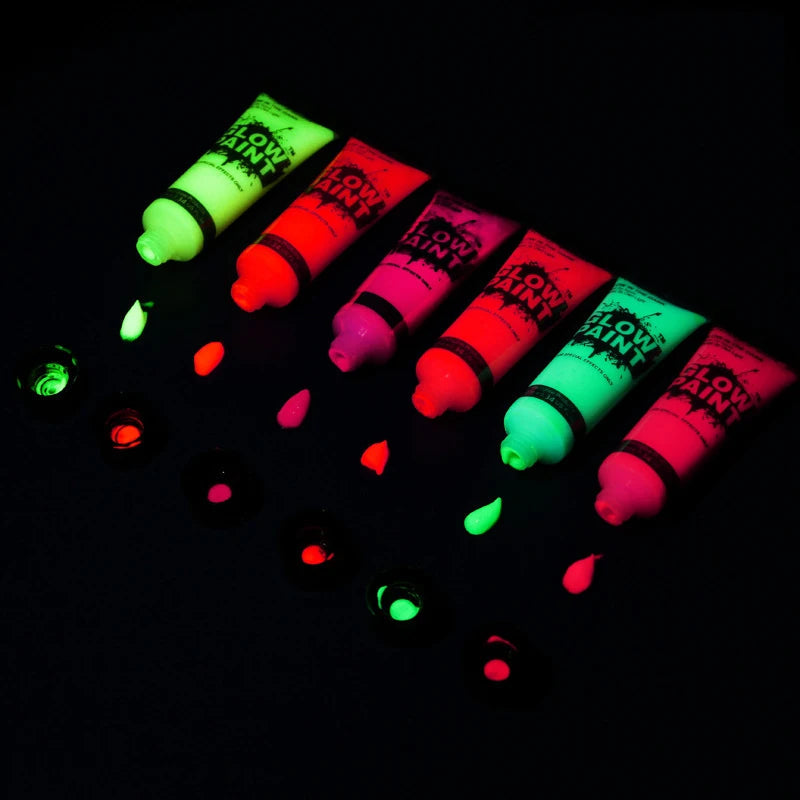 6 Pcs Body Art Paint Neon Fluorescent Party Festival Halloween Cosplay Makeup Kids Face Paint UV Glow Painting Midnight Paint-Health Wisdom™