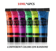 6 Pcs Body Art Paint Neon Fluorescent Party Festival Halloween Cosplay Makeup Kids Face Paint UV Glow Painting Midnight Paint-Health Wisdom™