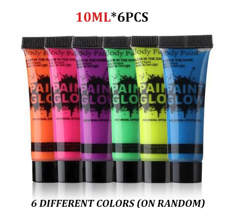 6 Pcs Body Art Paint Neon Fluorescent Party Festival Halloween Cosplay Makeup Kids Face Paint UV Glow Painting Midnight Paint-Health Wisdom™