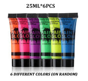 6 Pcs Body Art Paint Neon Fluorescent Party Festival Halloween Cosplay Makeup Kids Face Paint UV Glow Painting Midnight Paint-Health Wisdom™