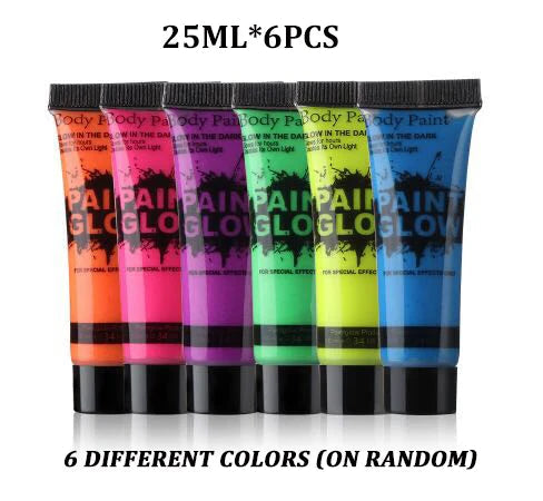 6 Pcs Body Art Paint Neon Fluorescent Party Festival Halloween Cosplay Makeup Kids Face Paint UV Glow Painting Midnight Paint-Health Wisdom™