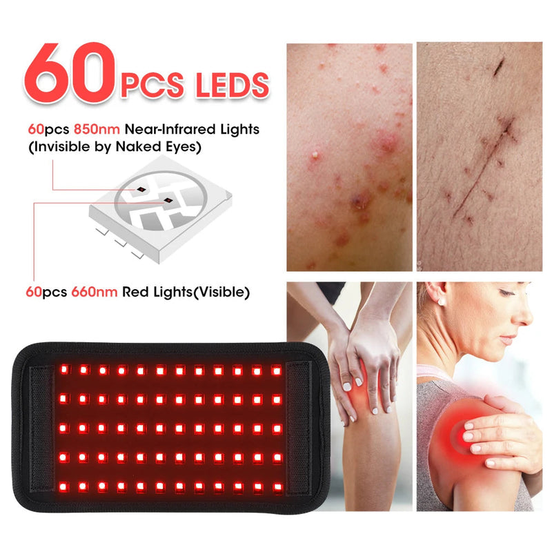 60 LED Red Light Therapy Pad 660nm 850nm Infrared Heated Physiotherapy Belt Strap Body Joint Arthritis Pain Relief Waist Back-Health Wisdom™