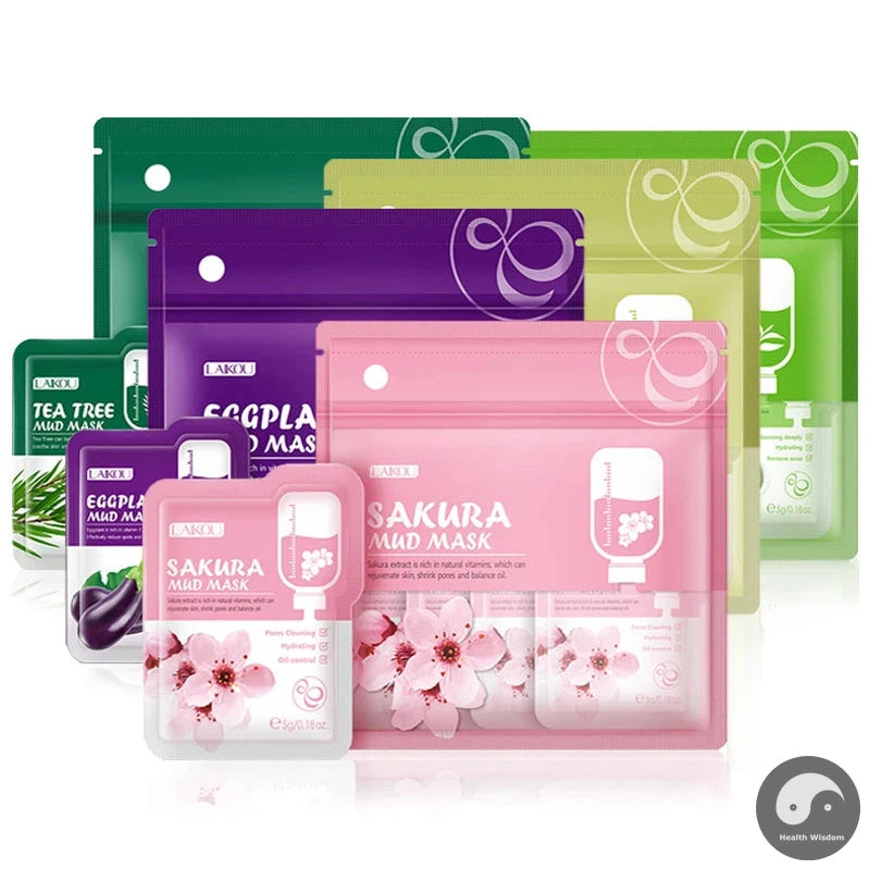 60pcs LAIKOU Matcha Sakura Mud Masks Facial Moisturizing Deep Cleansing Hydrating Whitening Clay Face Mask Skin Care Products-Health Wisdom™