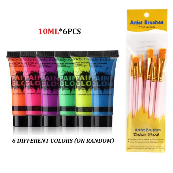 6/24pcs Body Art Paint Neon Fluorescent Party Festival Halloween Cosplay Makeup Party Tools Kids Face Paint UV Glow Painting-Health Wisdom™